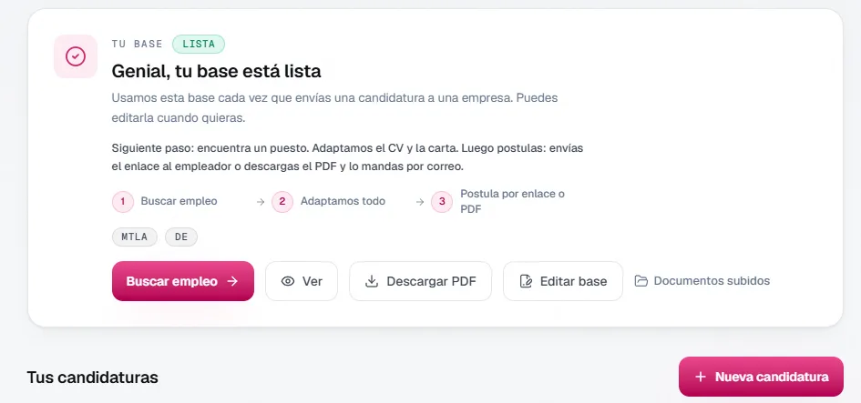 Asistente de candidaturas de GlobalTalent24 para preparar CV y carta de motivación