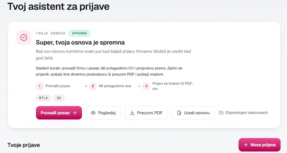 Profesionalna prijava za posao sa CV-jem i dokumentima na GlobalTalent24 platformi