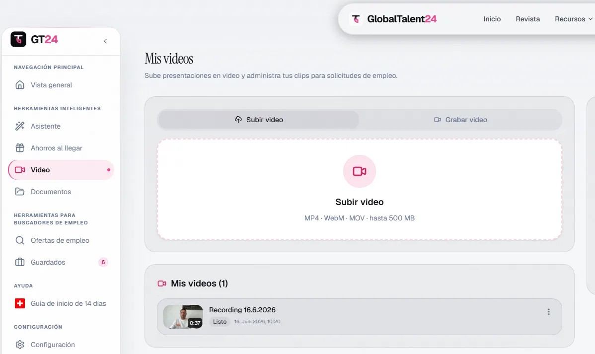 Herramienta de video de GlobalTalent24 para presentaciones profesionales