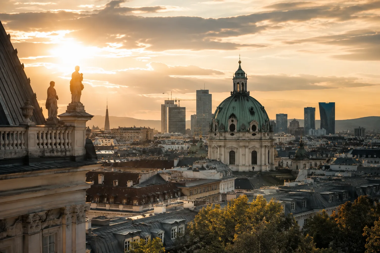 Wiener Stadtansicht bei Sonnenuntergang – Österreichs Wirtschaft im Wandel
