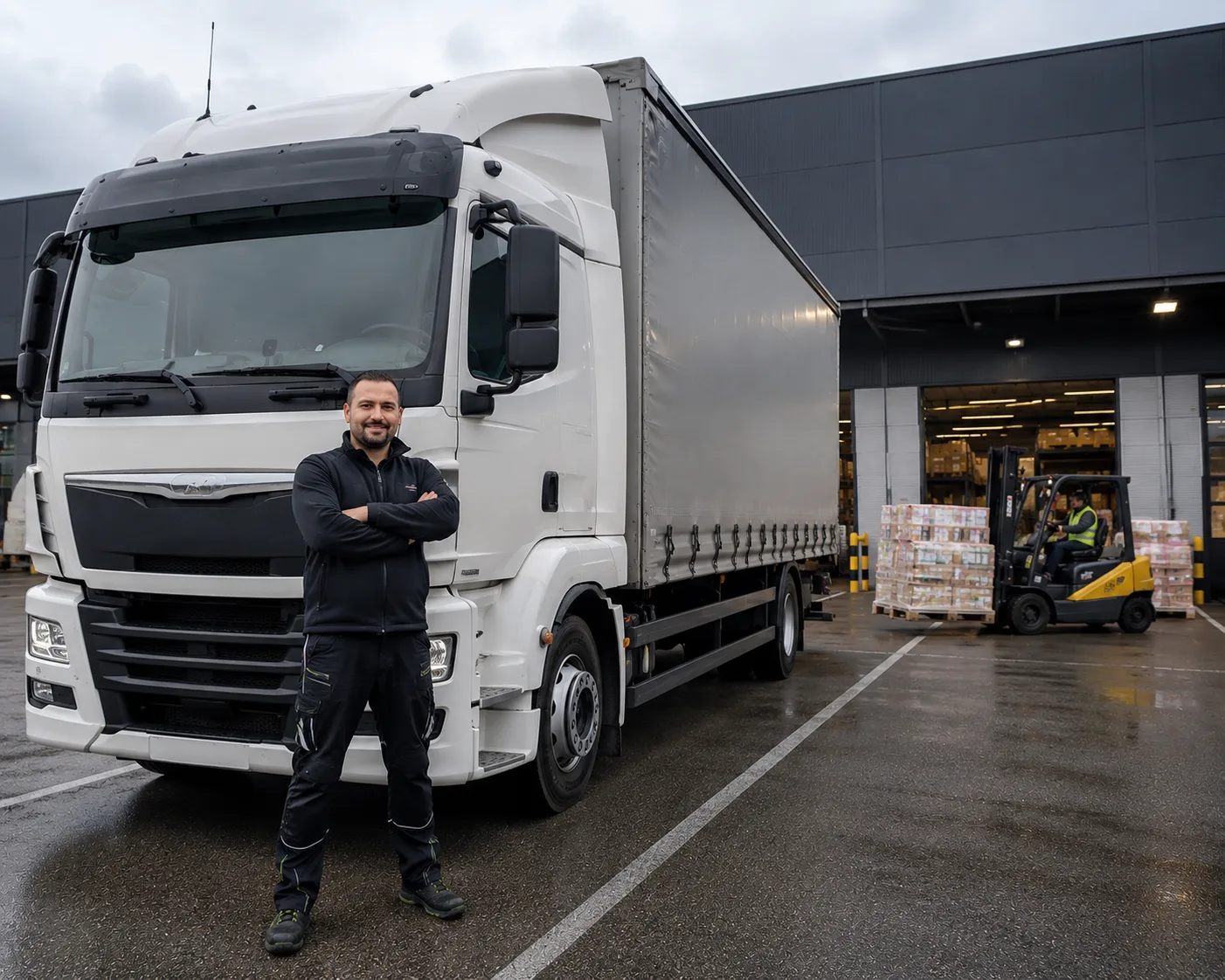 Profesionalni vozač kamiona u transportnom centru u Austriji