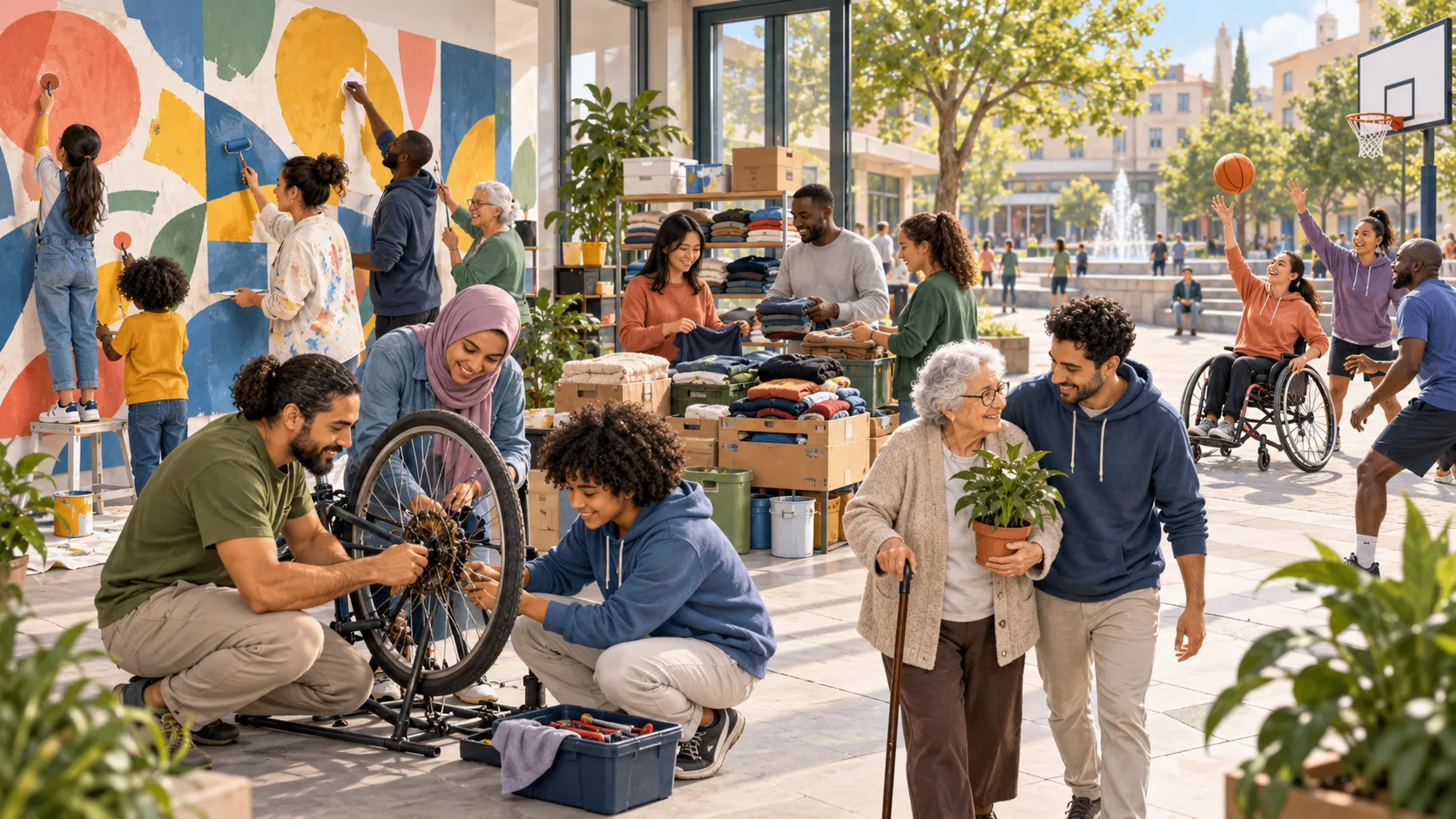 People taking part in community activities as a symbol of integration
