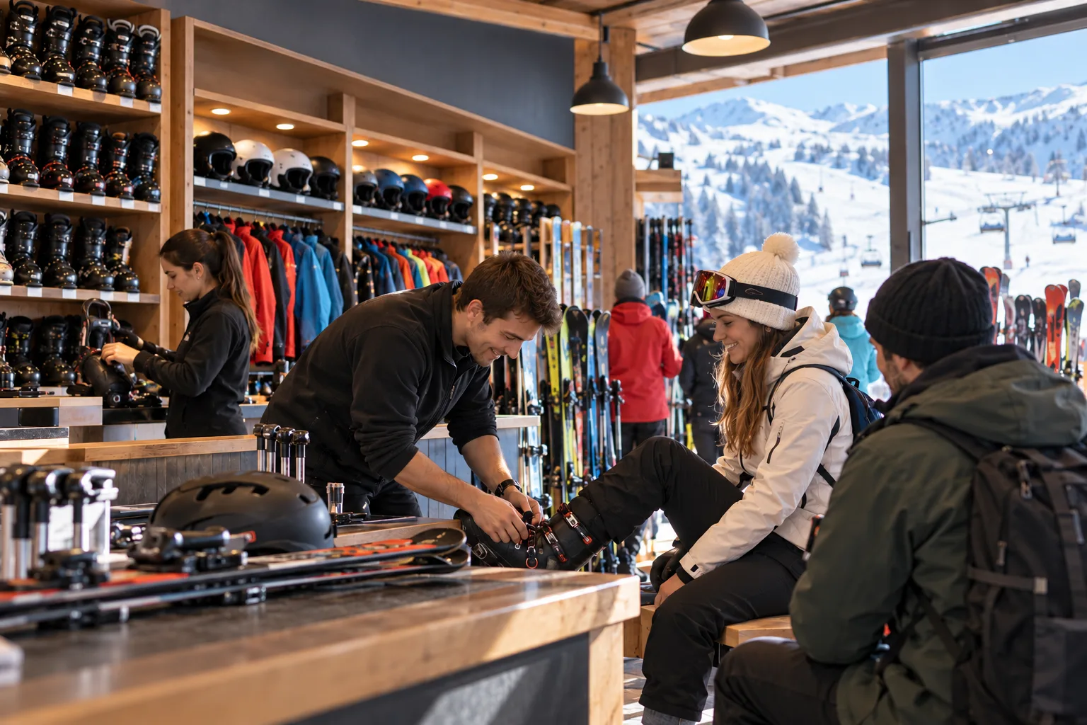 AI illustration of work at a ski equipment rental shop