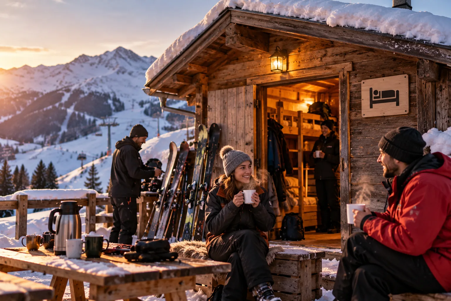 AI illustration of mountain accommodation during the winter season